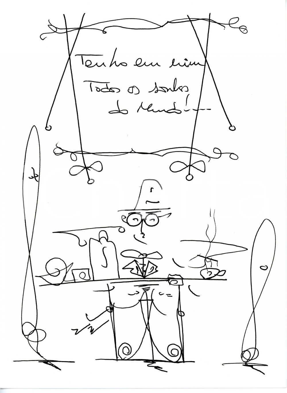 Stampa, bozzetto originale 2017 Yvens PESSOA Omaggio a Fernando PESSOA  Bozzetto a china FIRMATO 21x28 1