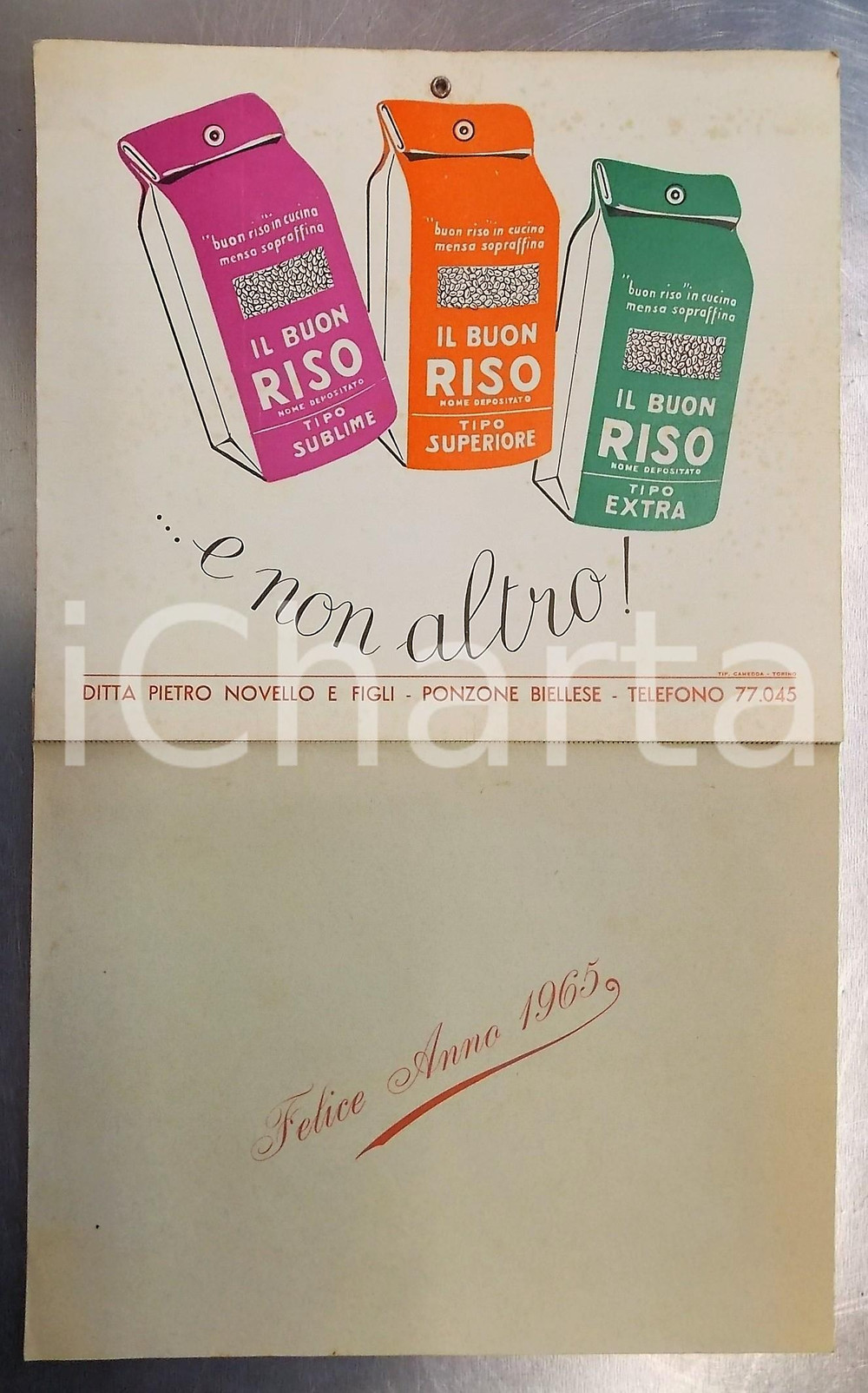 Oggetto da collezione cartaceo 1965 IL BUON RISO Ditta Pietro Novello  Calendario VINTAGE 29x47 cm 1