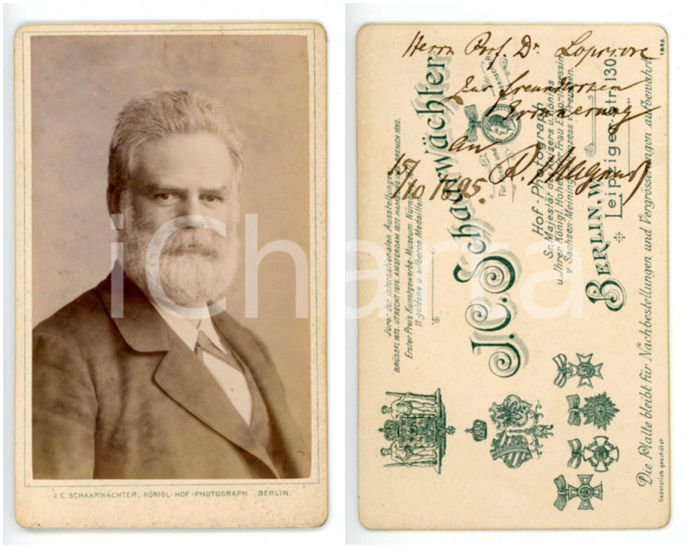 Fotografia d epoca originale 1895 BERLIN Ritratto del botanico Paul W. MAGNUS Foto SCHAARWACHTER  AUTOGRAFO 1