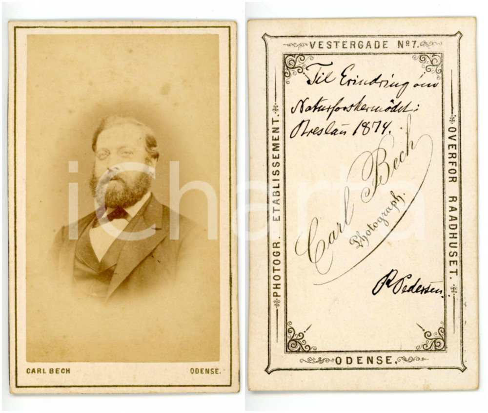 Fotografia d epoca originale 1874 BRESLAVIA Ritratto del botanico Rasmus PEDERSEN Foto Carl BECH  CDV 1