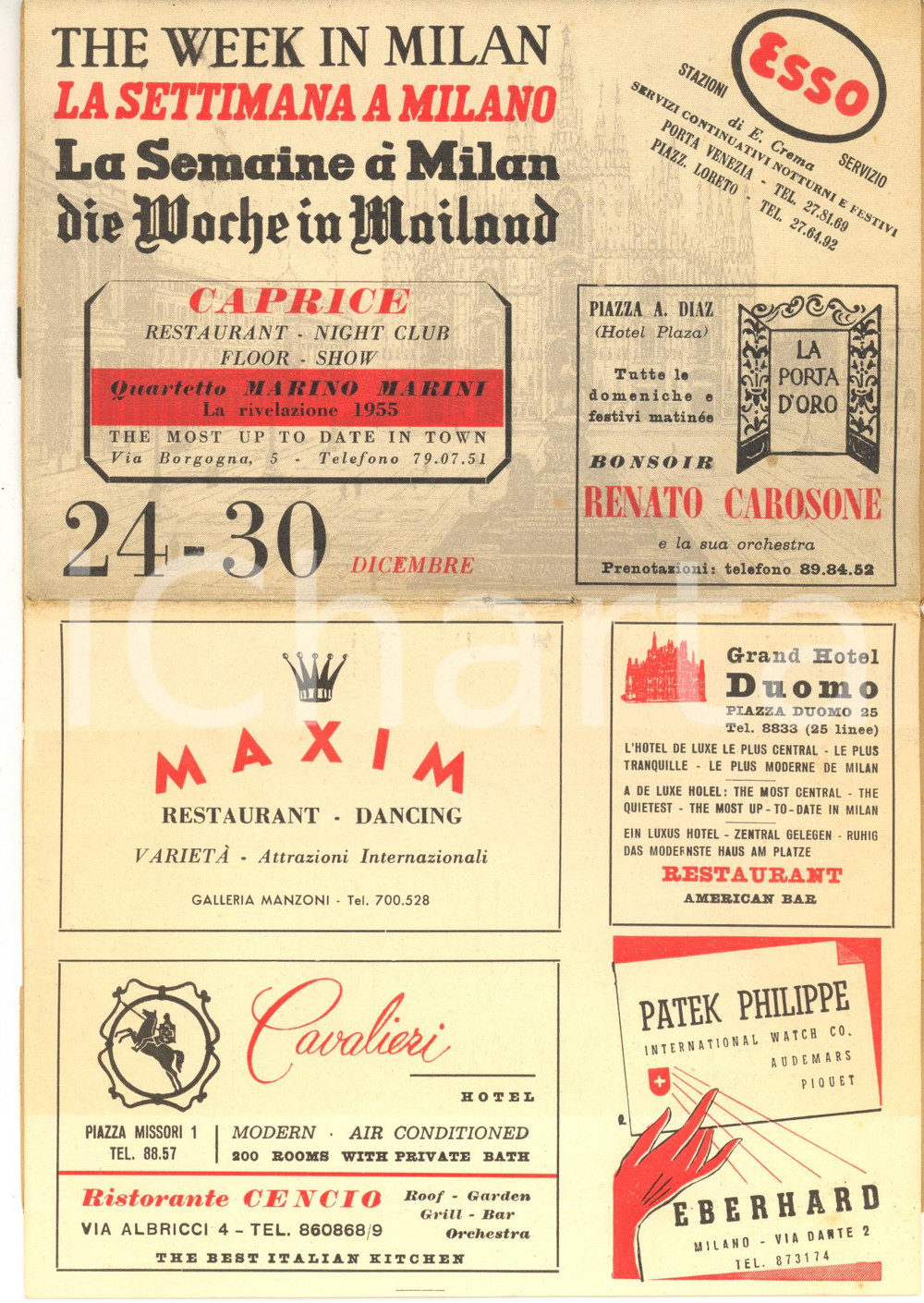Giornale, rivista storica 1955 LA SETTIMANA A MILANO  Pieghevole eventi PUBBLICITARIO VINTAGE 1