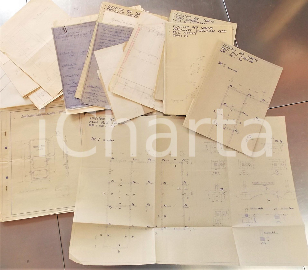 Documento originale, autentico 1948 ISOLA SANT ANTONIO AL Progetto e planimetrie essiccatoio tabacchi  Lotto 1