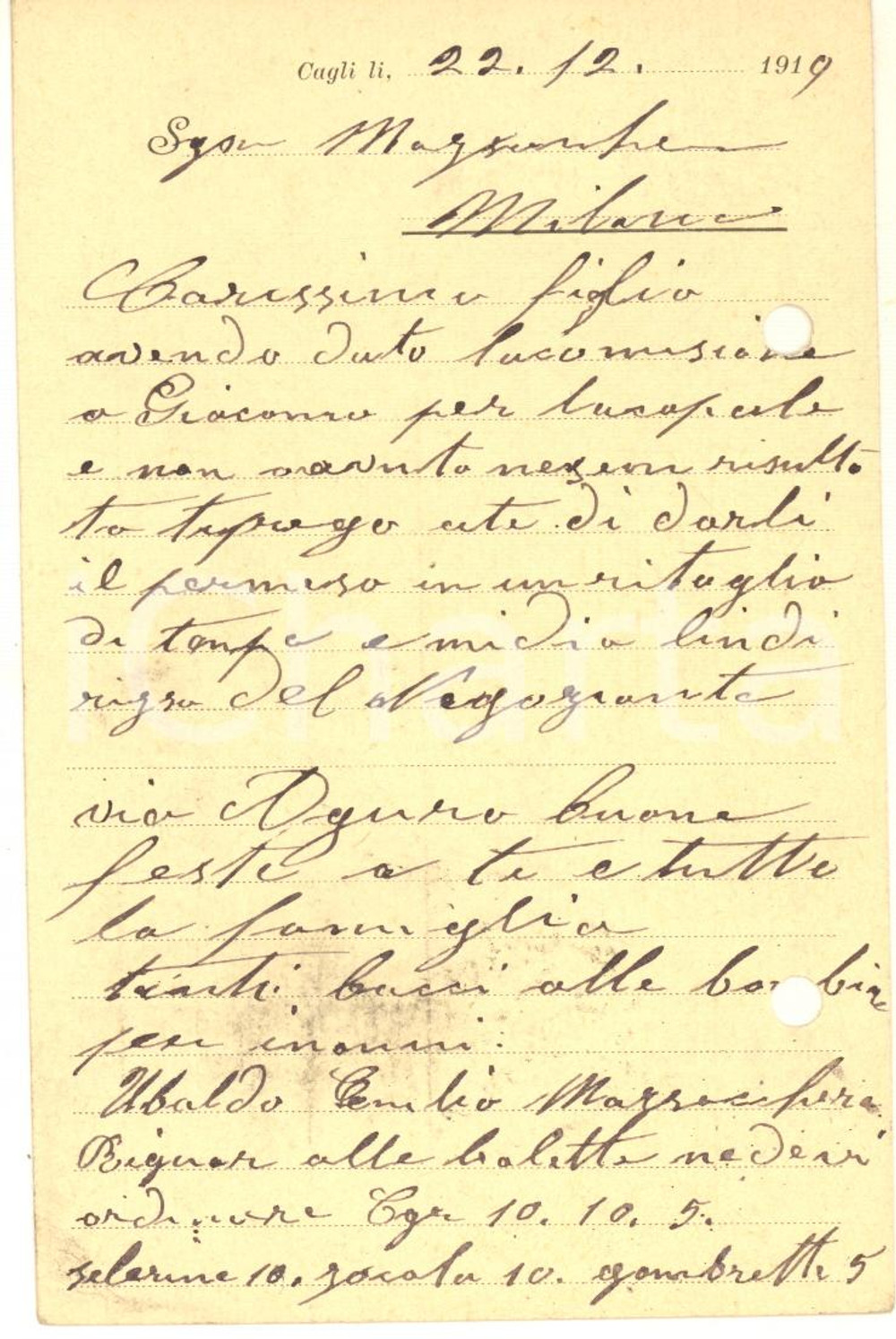 Cartolina originale da collezione 1919 CAGLI PU Ubaldo MAZZACCHERA Fabbrica di Aratri  Cartolina intestata 1