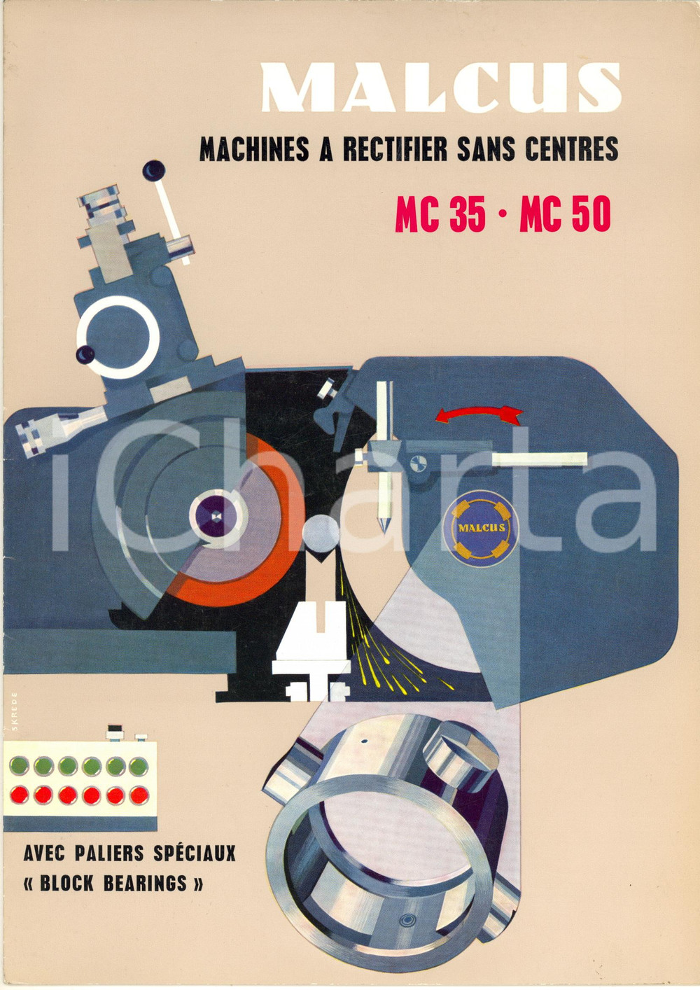 Materiale pubblicitario d’epoca 1970 ca MALCUS Machines Ã  rectifier sans centres MC 35  MC 50 Catalogue 1