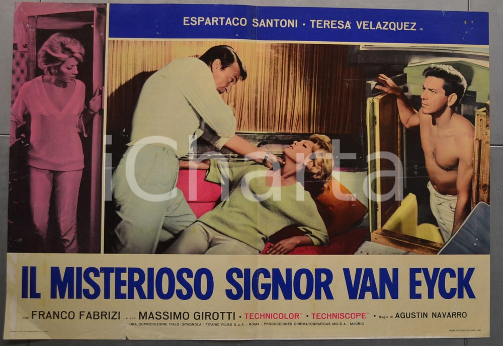 Materiale cinematografico d’epoca 1967 IL MISTERIOSO SIGNOR VAN EYCK Espartaco SANTONI Fotobusta 66x46 cm 1