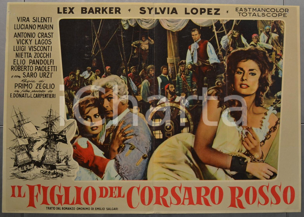 Materiale cinematografico d’epoca 1959 IL FIGLIO DEL CORSARO ROSSO Emilio SALGARI Lex BARKER Fotobusta 66x46 3 1