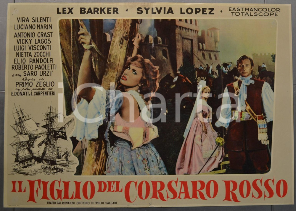 Materiale cinematografico d’epoca 1959 IL FIGLIO DEL CORSARO ROSSO Emilio SALGARI Lex BARKER Fotobusta 66x46 2 1