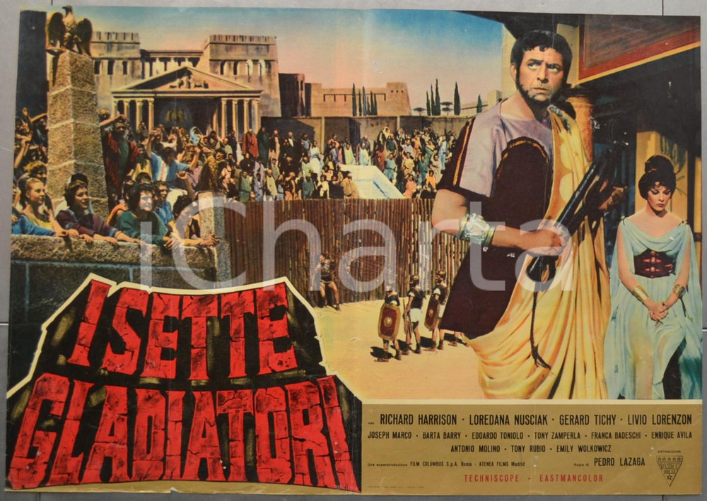 1962 I SETTE GLADIATORI Richard HARRISON Loredana NUSCIAK Fotobusta 66x46 cm