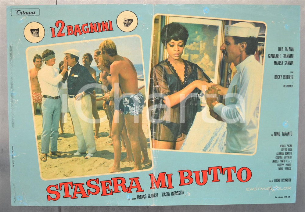 Materiale cinematografico d’epoca 1967 STASERA MI BUTTO  FRANCO E CICCIO Lola FALANA Nino TARANTO Fotobusta 66x46 1