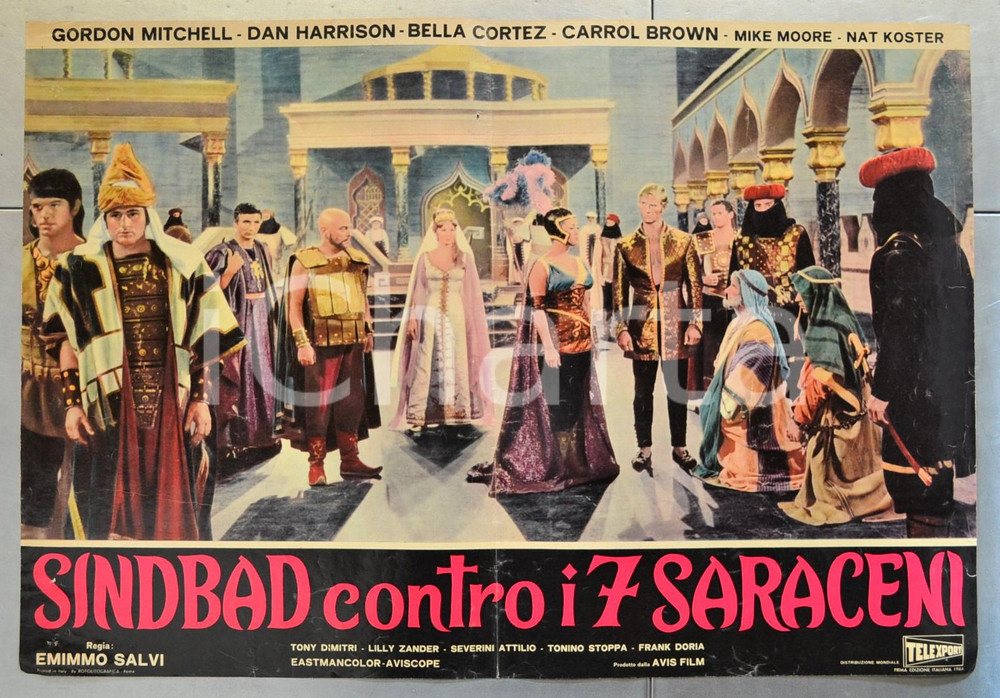 Materiale cinematografico d’epoca 1964 SINBAD CONTRO I 7 SARACENI Gordon MITCHELL Bella CORTEZ Fotobusta 66x46 cm 1