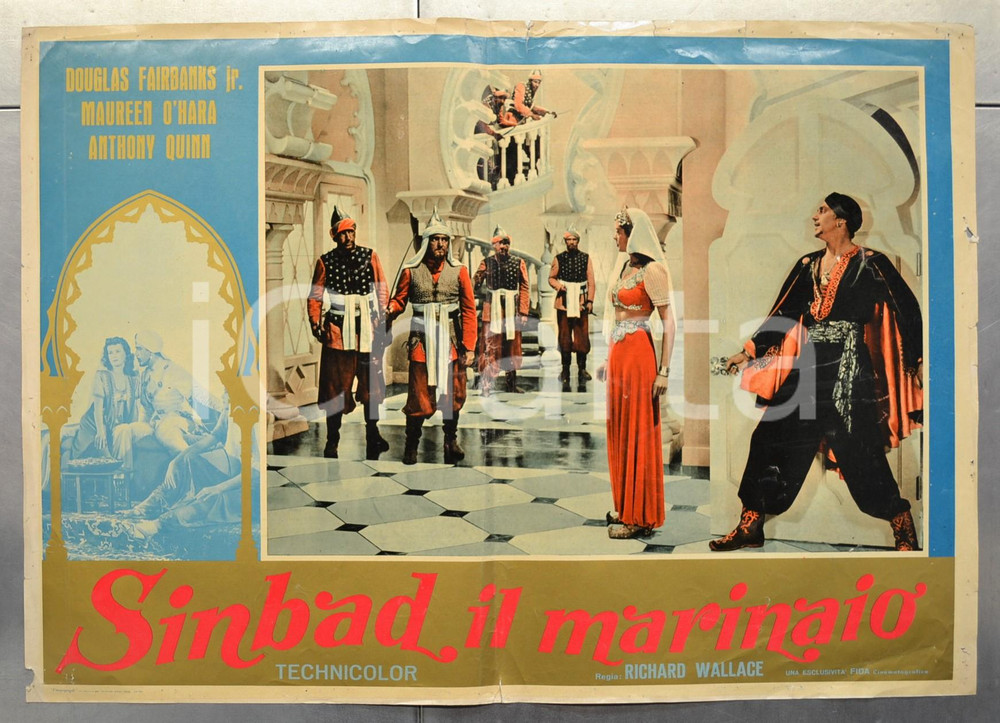 Materiale cinematografico d’epoca 1961 SINBAD IL MARINAIO Douglas FAIRBANKS Jr. Maureen O HARA Fotobusta 66x46 1