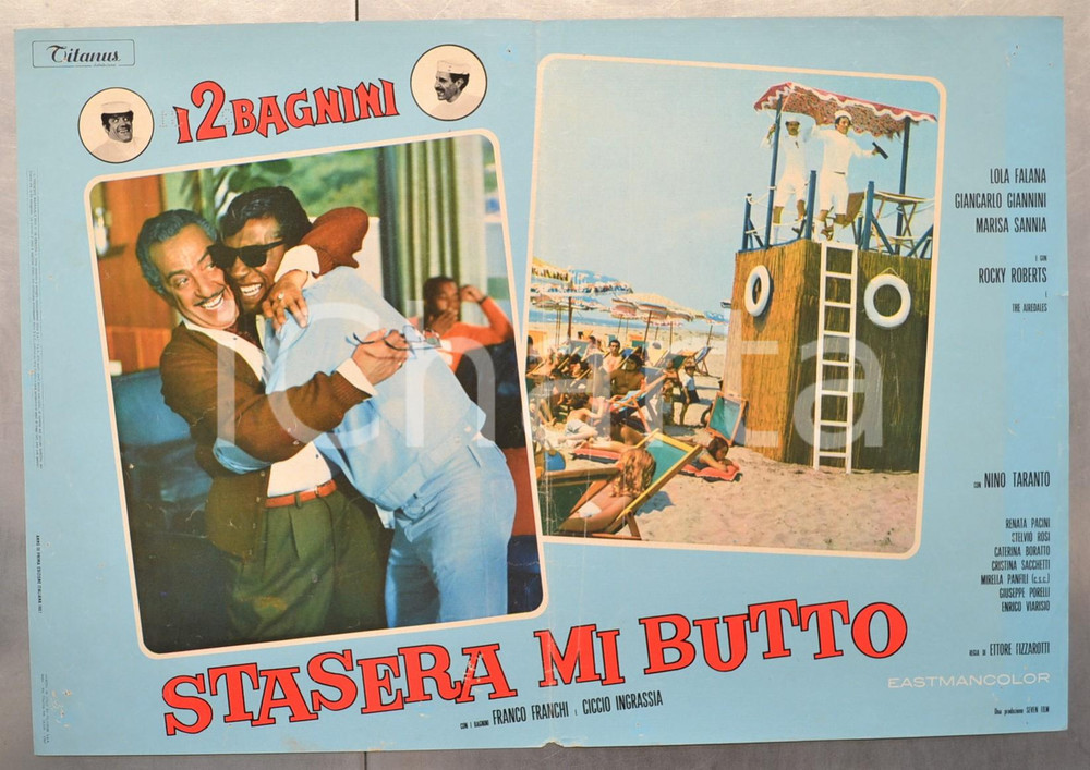 Materiale cinematografico d’epoca 1967 STASERA MI BUTTO  FRANCO E CICCIO Rocky ROBERTS Fotobusta 66x46 cm 1