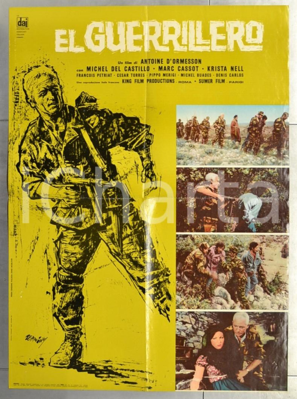 Materiale cinematografico d’epoca 1968 EL GUERRILLERO Michel DEL CASTILLO Marc CASSOT Manifesto 94x67 cm 1