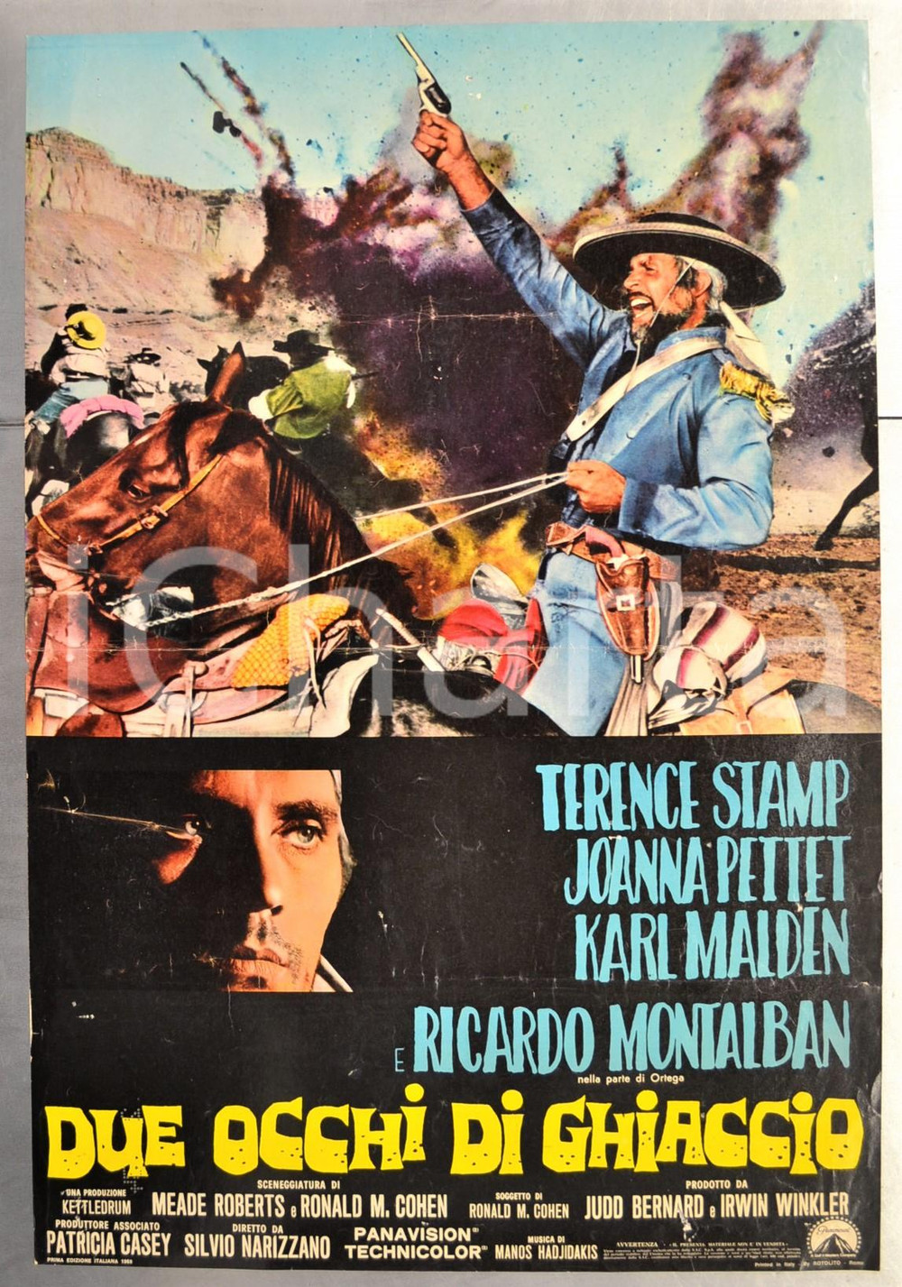 Materiale cinematografico d’epoca 1968 DUE OCCHI DI GHIACCIO Terence STAMP Ricardo MONTALBAN Fotobusta 66x46 cm 1