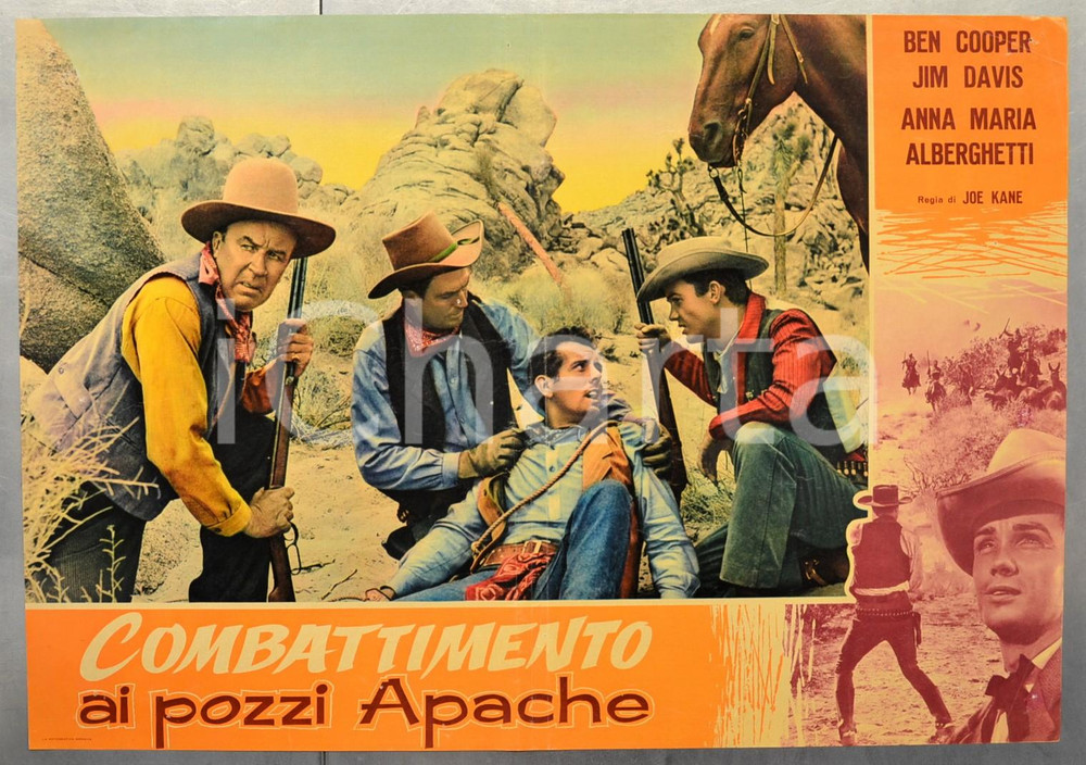 Materiale cinematografico d’epoca 1957 COMBATTIMENTO AI POZZI APACHE Ben COOPER Jim DAVIS Fotobusta 66x46 cm 1 1