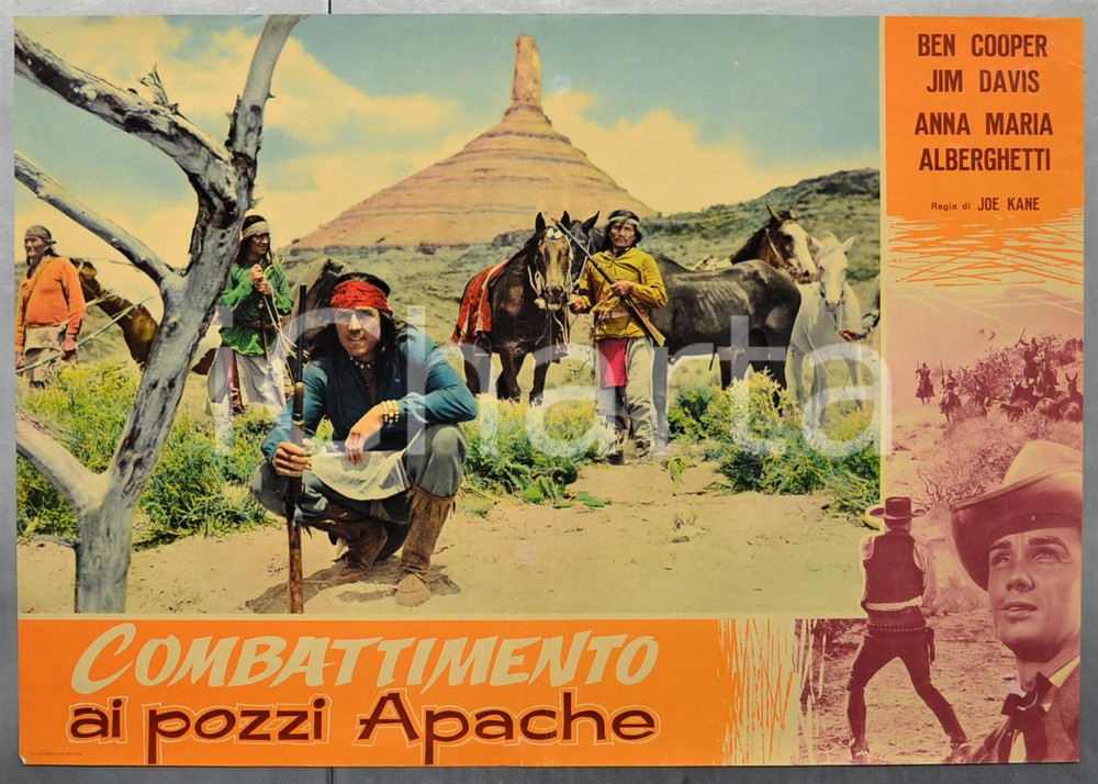Materiale cinematografico d’epoca 1957 COMBATTIMENTO AI POZZI APACHE Ben COOPER Jim DAVIS Fotobusta 66x46 cm 1