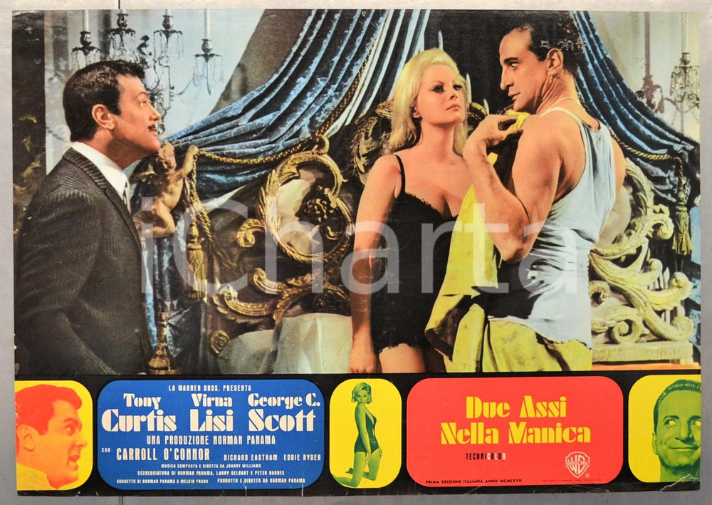 Materiale cinematografico d’epoca 1967 DUE ASSI NELLA MANICA Tony CURTIS Virna LISI Fotobusta 66x46 cm 1