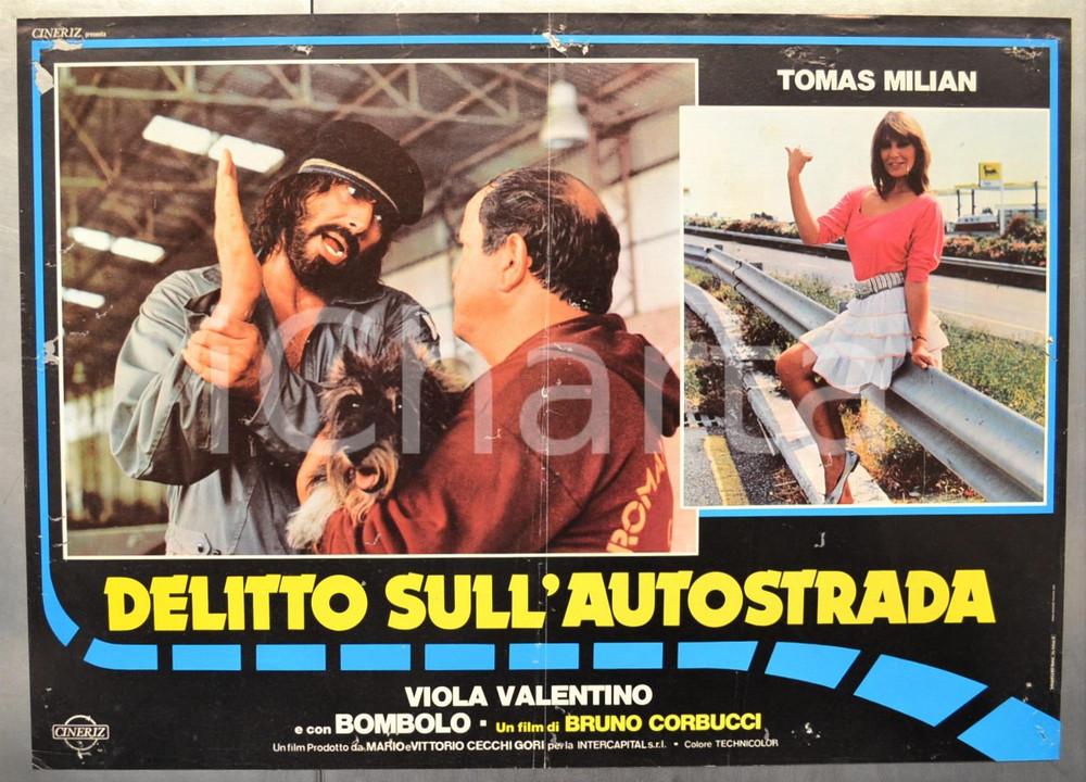 Materiale cinematografico d’epoca 1982 DELITTO SULL AUTOSTRADA Tomas MILIAN  BOMBOLO Fotobusta 66x46 cm 1
