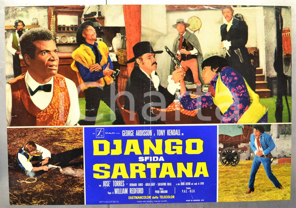 Materiale cinematografico d’epoca 1970 DJANGO SFIDA SARTANA George ARDISSON Tony KENDALL Fotobusta 66x46 cm 1