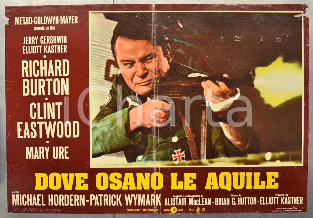 Materiale cinematografico d’epoca 1968 DOVE OSANO LE AQUILE Richard BURTON Clint EASTWOOD Fotobusta 66x46 cm 1