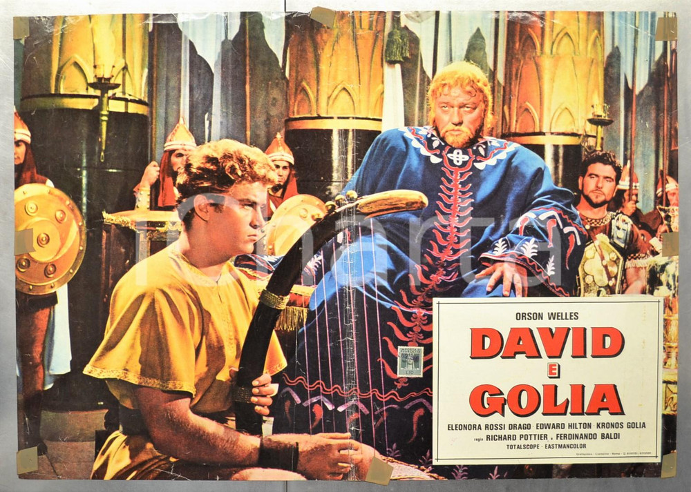 Materiale cinematografico d’epoca 1959 DAVID E GOLIA Orson WELLES Edward HILTON Fotobusta 66x46 cm 1