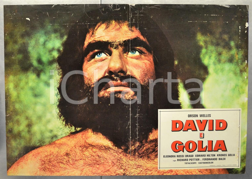 Materiale cinematografico d’epoca 1959 DAVID E GOLIA Aldo PEDINOTTI Orson WELLES Fotobusta 66x46 cm 1