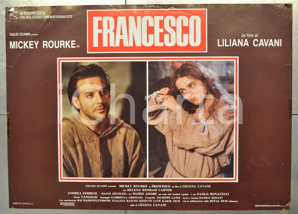 Materiale cinematografico d’epoca 1989 FRANCESCO Mickey ROURKE Helena BONHAMCARTER Liliana CAVANI Fotobusta 66x46 1