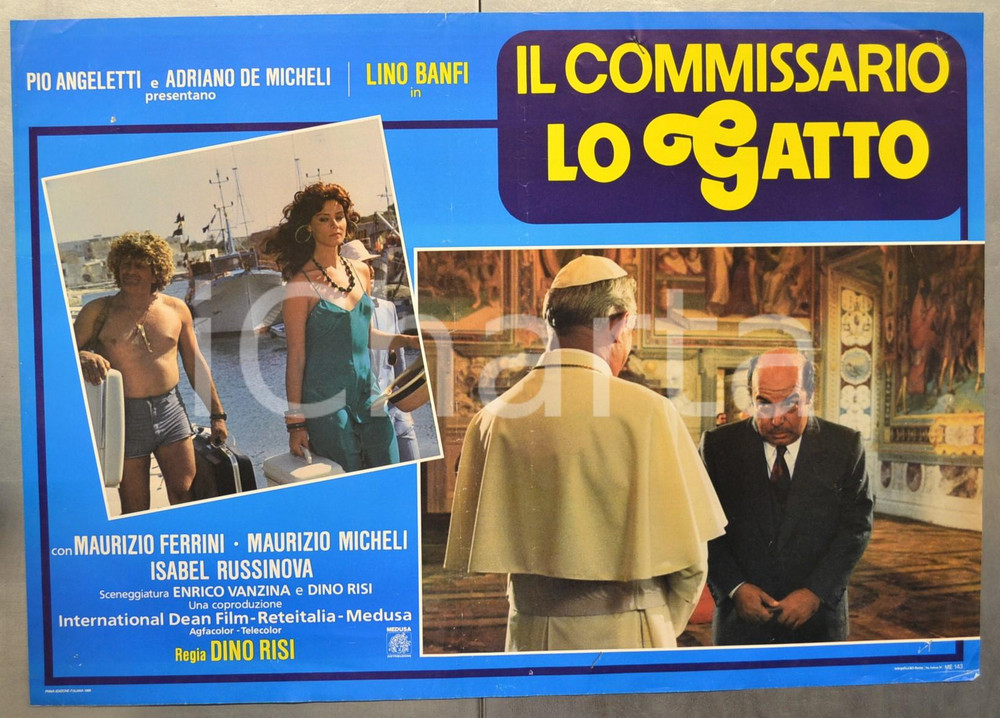 Materiale cinematografico d’epoca 1986 IL COMMISSARIO LO GATTO Lino BANFI e il Papa  Regia Dino RISI Fotobusta 1