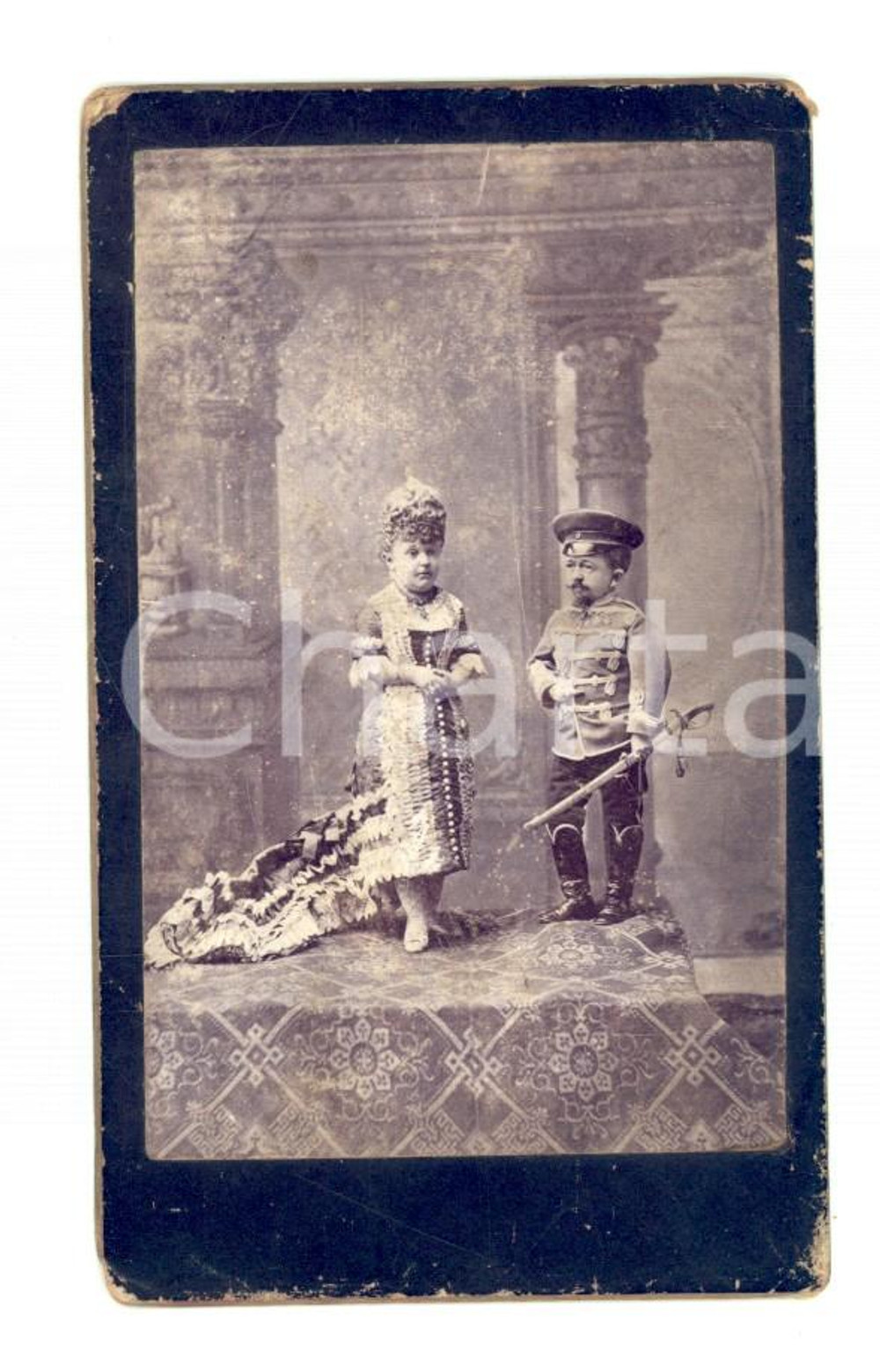 Fotografia d epoca originale 1890 ca DWARFS The world s shortest couple Photo Christian FRANZEN RARE CDV 1