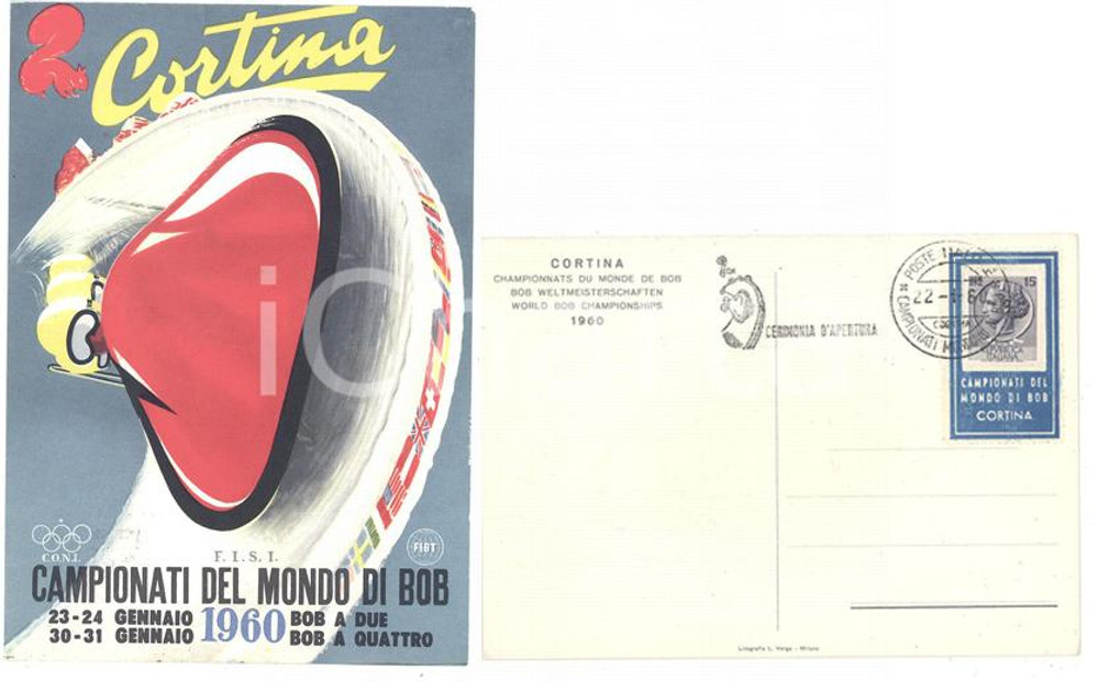 Cartolina originale da collezione 1960 F.I.S.I. CORTINA Campionati del mondo di BOB  Cartolina con timbro FDC FG 1