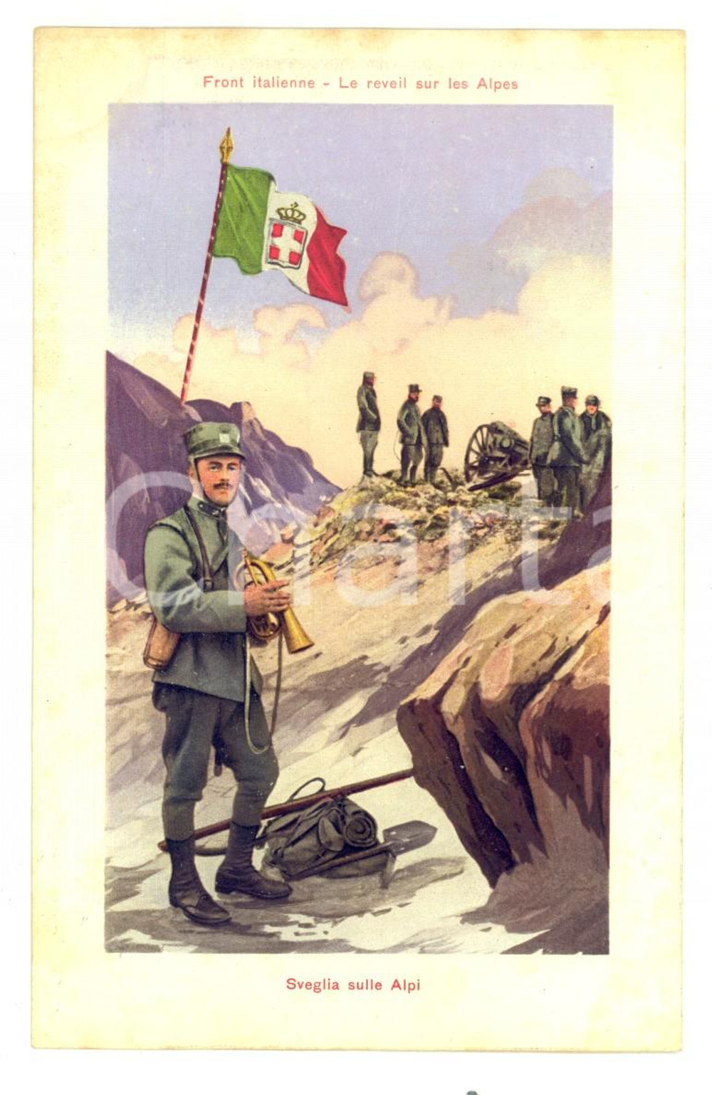Cartolina originale da collezione 1915 ca WW1 FRONTE ITALIANO Sveglia sulle Alpi Cartolina illustrata FP NV 1