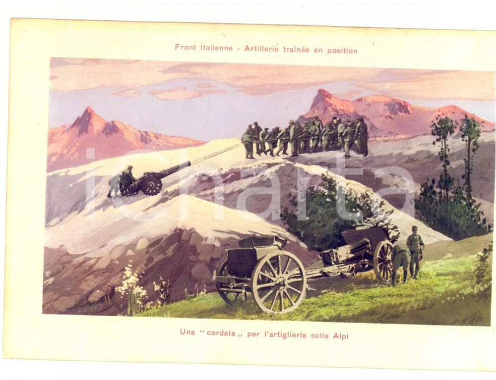 Cartolina originale da collezione 1915 ca WW1 FRONTE ITALIANO Cordata per l artiglieria sulle Alpi Cartolina FP 1