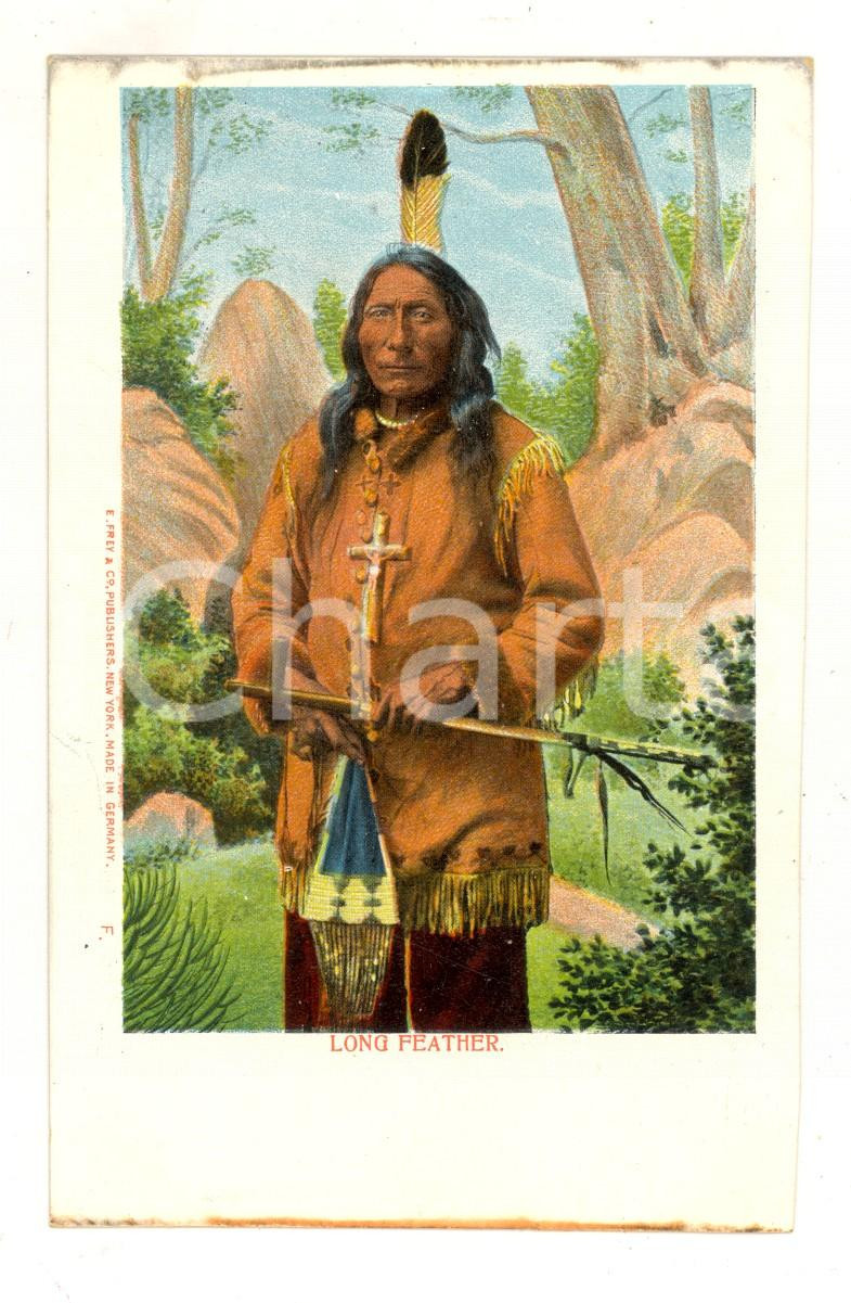 Cartolina originale da collezione 1900 ca USA Red Indian Chief with crucifix  Long Feather Vintage postcard FP 1