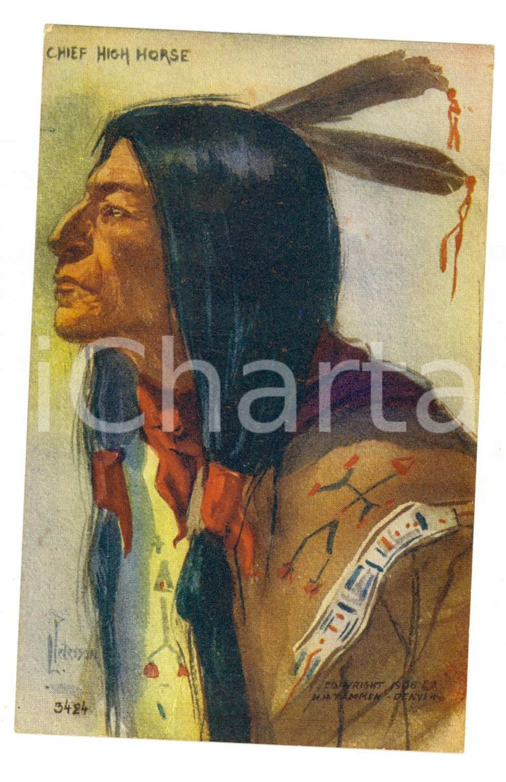 Cartolina originale da collezione 1906 NATIVE AMERICAN Indian Chief  HIGH HORSE Postcard TAMMEN ill. PETERSON 1