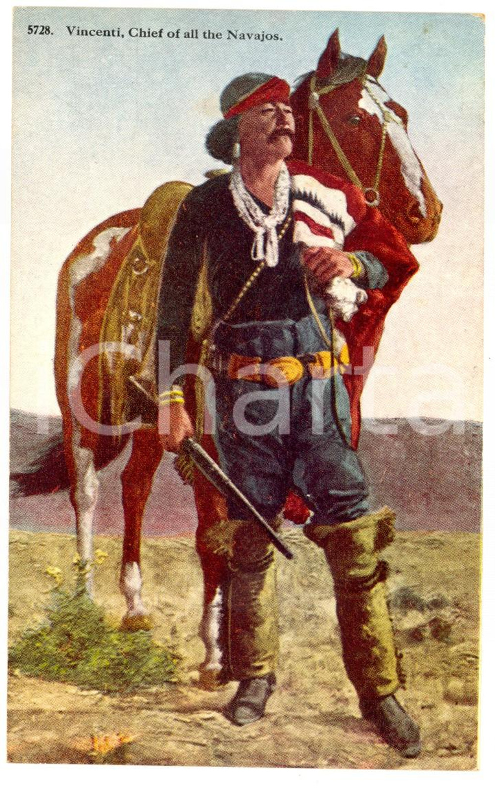 Cartolina originale da collezione 1910 ca NATIVE AMERICANS Vincenti, Chief of all the Navajos Postcard TAMMEN FP 1