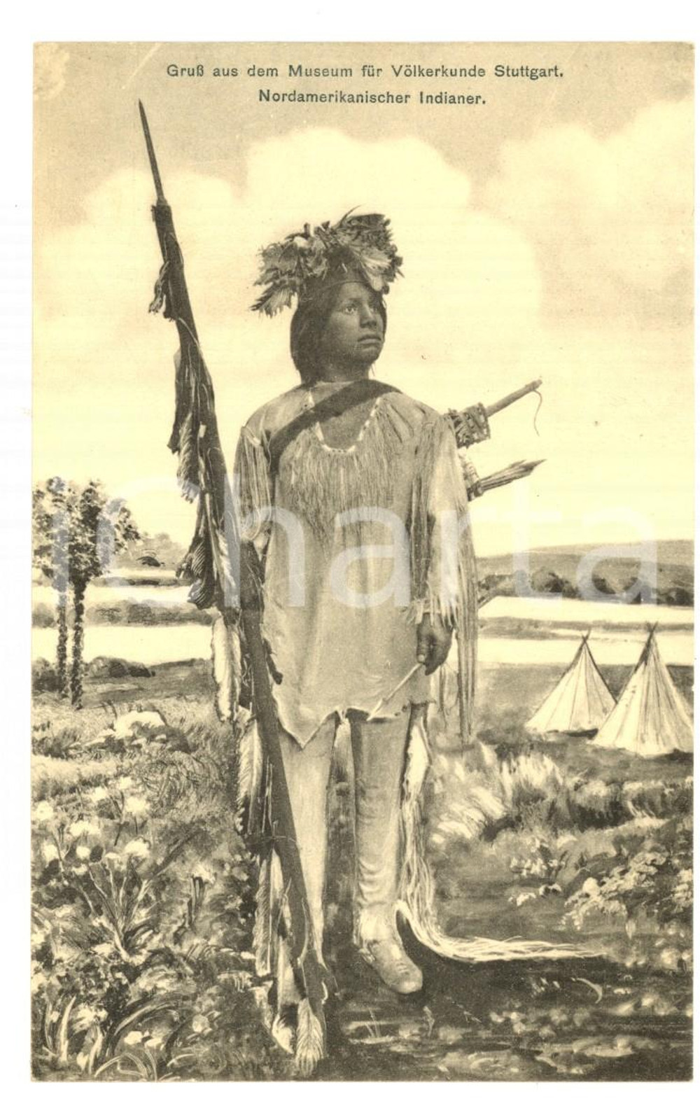 Cartolina originale da collezione 1920 ca STUTTGART Museum fur Volkerkunde  Nordamerikanischer Indianer Postcard 1