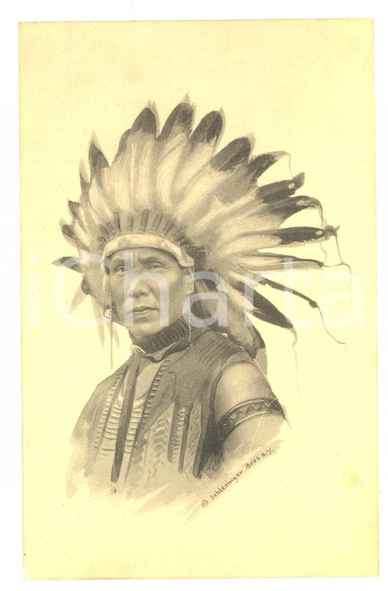 Cartolina originale da collezione 1914 NATIVE AMERICANS An indian Chief  Postcard ILLUSTRATED Schlesinger Bros 1