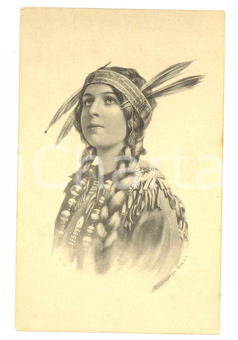 Cartolina originale da collezione 1914 NATIVE AMERICANS An indian princess  Postcard ILLUSTRATED Schlesinger Bros 1