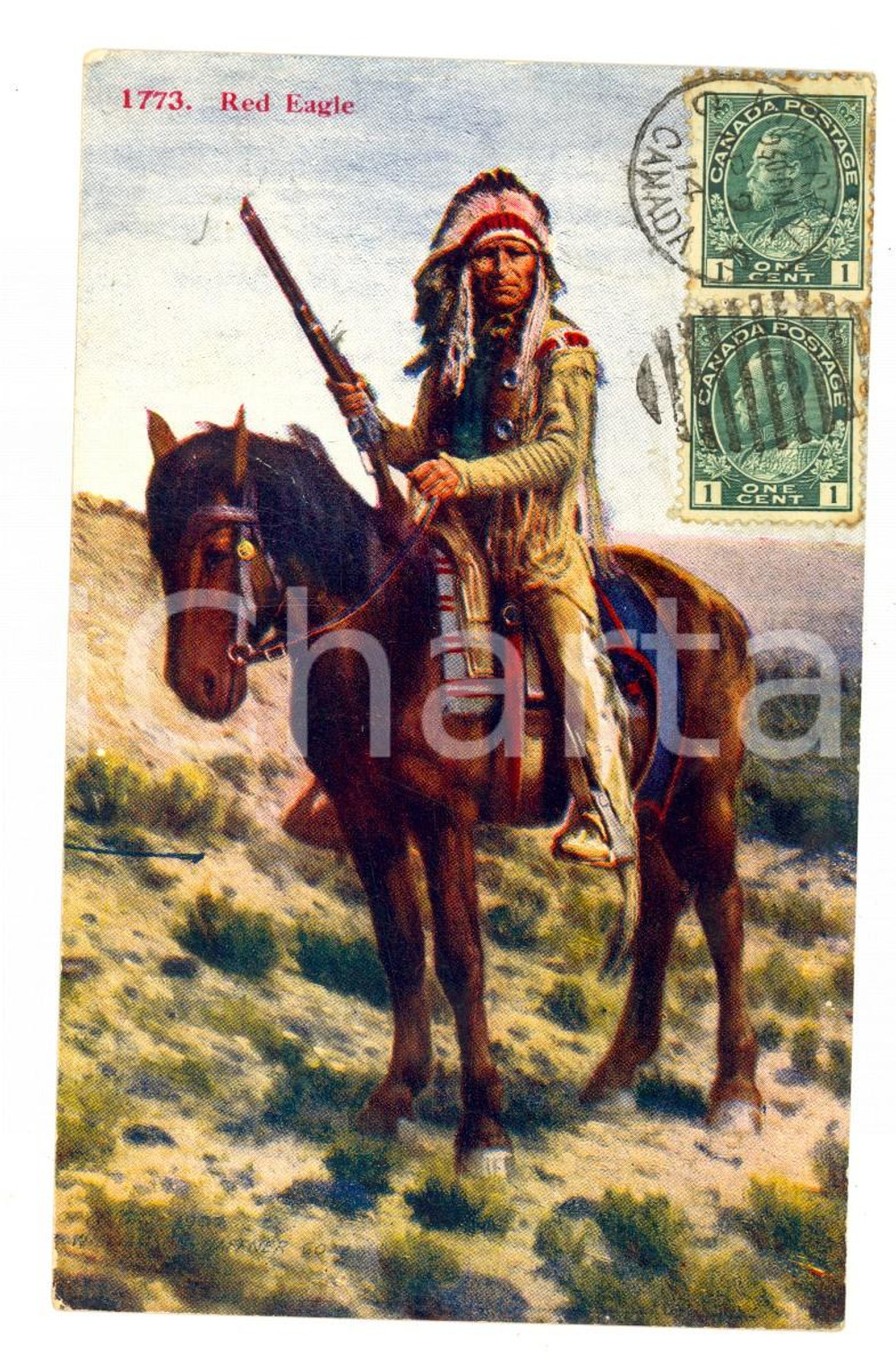Cartolina originale da collezione 1914 NATIVE AMERICANS Indian Chief RED EAGLE Postcard VINTAGE FP VG 1