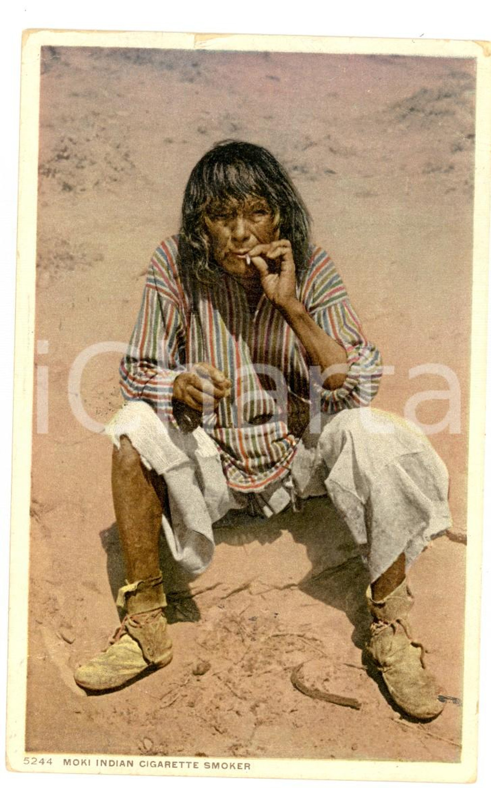 Cartolina originale da collezione 1914 NATIVE AMERICANS MOKI Indian cigarette smoker Postcard VINTAGE FP VG 1