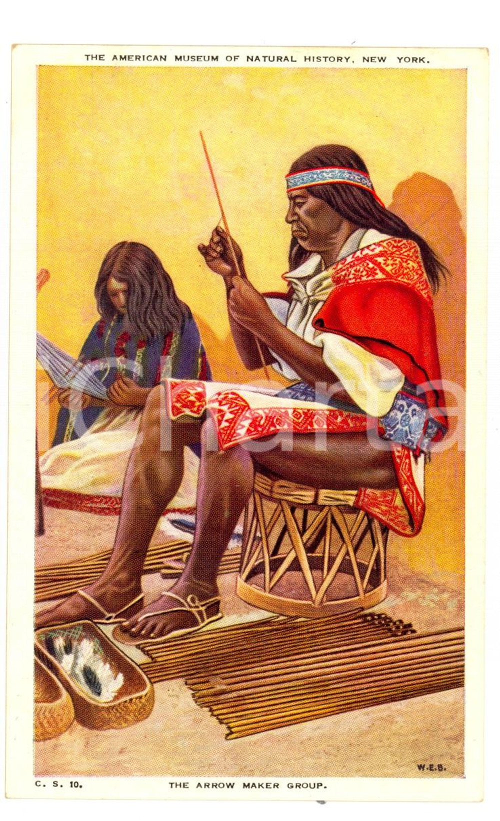 Cartolina originale da collezione 1910 ca NEW YORK American Museum Natural History  Arrow maker group Postcard 1