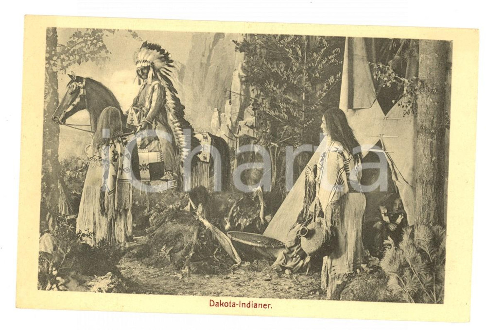 Cartolina originale da collezione 1910 ca STUTTGART Volkerkunde Lindenmuseum  NATIVE AMERICANS DAKOTA Postcard 1