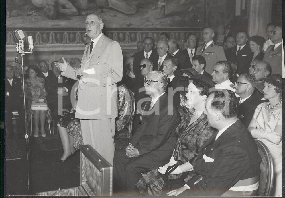 Fotografia d epoca originale 1959 ROMA Campidoglio  Giovanni GRONCHI ascolta  discorso di Charles DE GAULLE 1