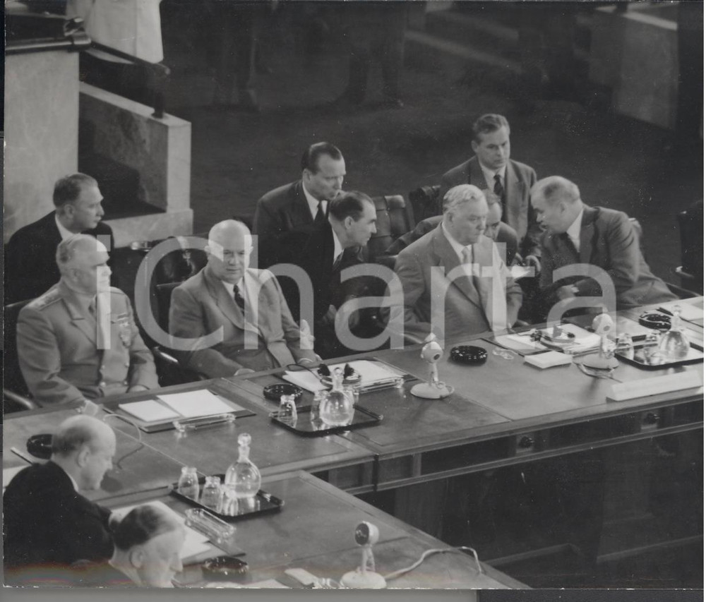 Fotografia d epoca originale 1954 Conferenza di GINEVRA  Nikita KRUSCEV Nikolaj BULGANIN Vjaceslav MOLOTOV 1