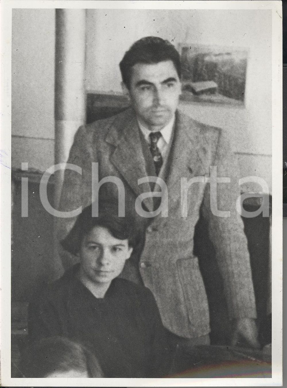 Fotografia d epoca originale 1957 BOBBIO PELLICE Ritratto di Emma PONTET con il suo maestro Foto 13x18 cm 1