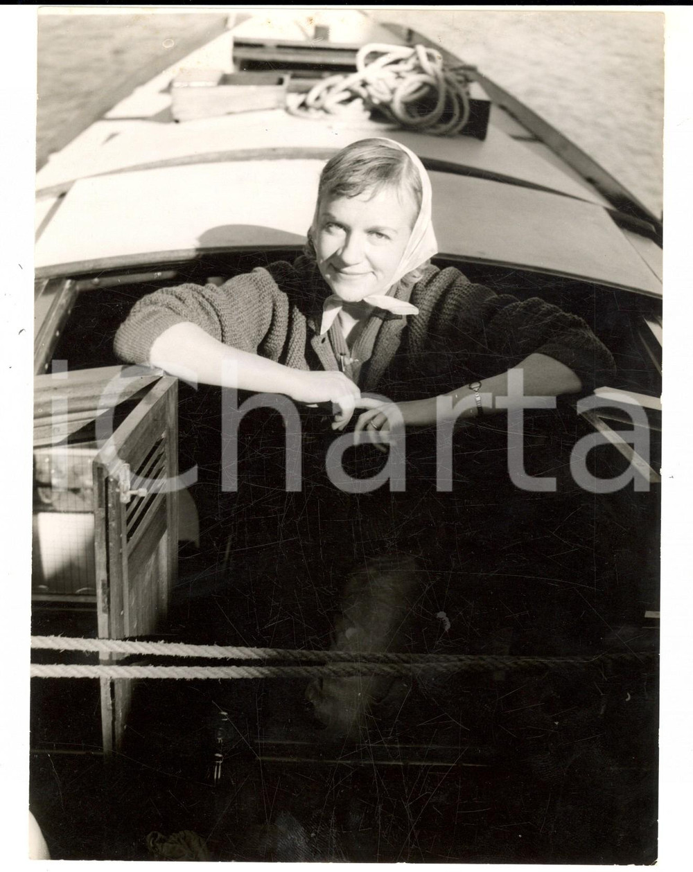 Fotografia d epoca originale 1959 FAREHAM UK Lady Rozelle BEATTIE ready for lone voyage to Leningrad 1
