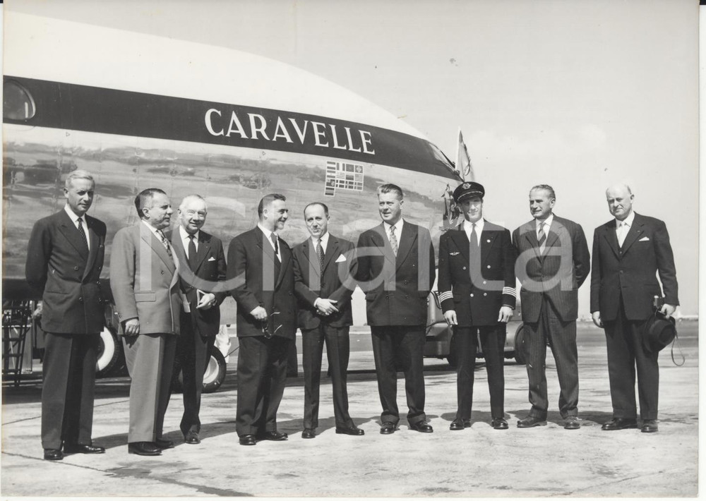 Fotografia d epoca originale 1957 ROMA Giuseppe CARON alla presentazione del bimotore Aviation Caravelle Foto 1