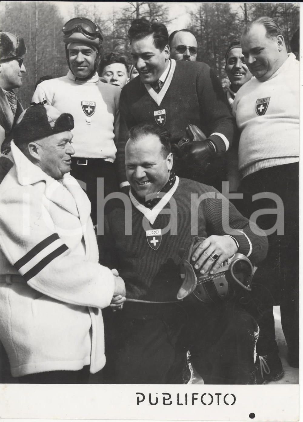 Fotografia d epoca originale 1956 CORTINA D AMPEZZO Olimpiadi Invernali Franz KAPUS Gottfried DIENER Foto 1
