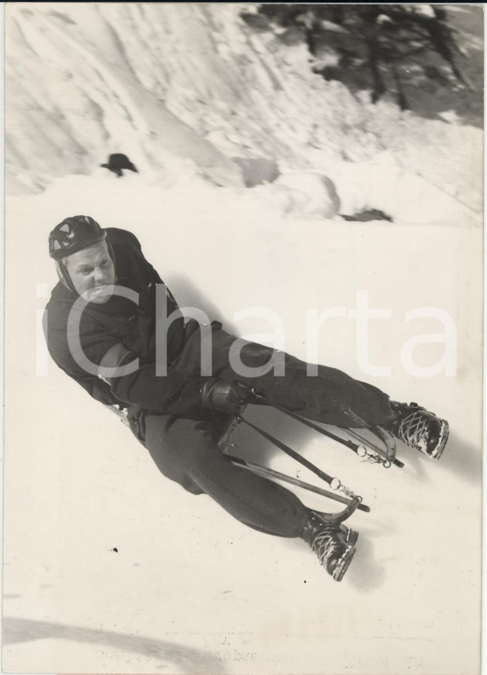 Fotografia d epoca originale 1954 DAVOS CH Campionati europei di slittino  Fritz KIENZL vince l oro Foto 1