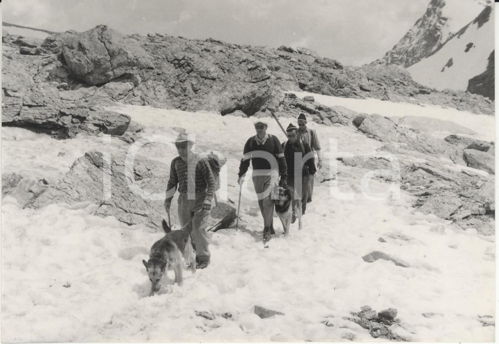 Fotografia d epoca originale 1957 PONTRESINA  Tragedia PIZ PALÃœ  Squadra di soccorso in azione Foto 18x13 1